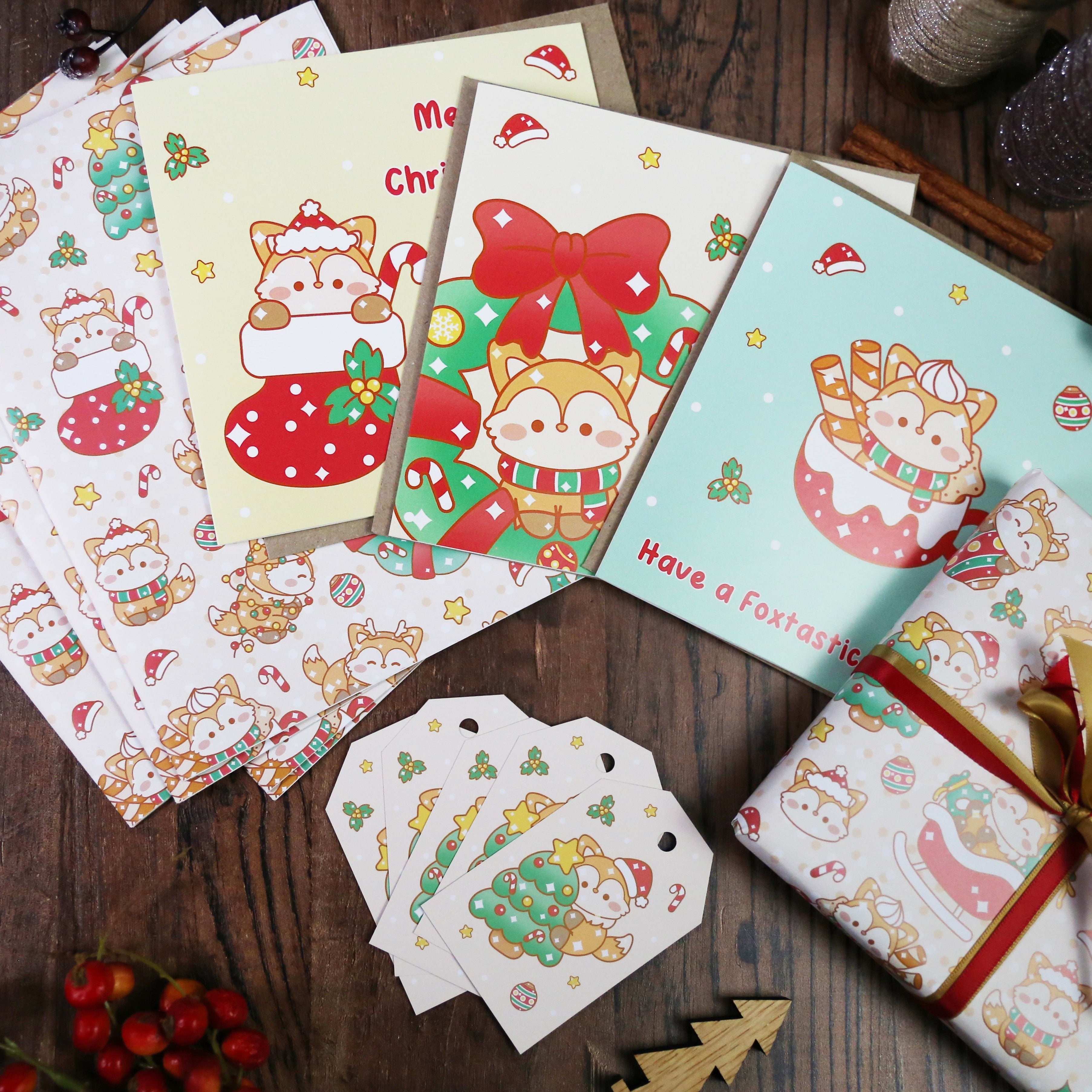 Cute Festive Fox Wrapping Paper