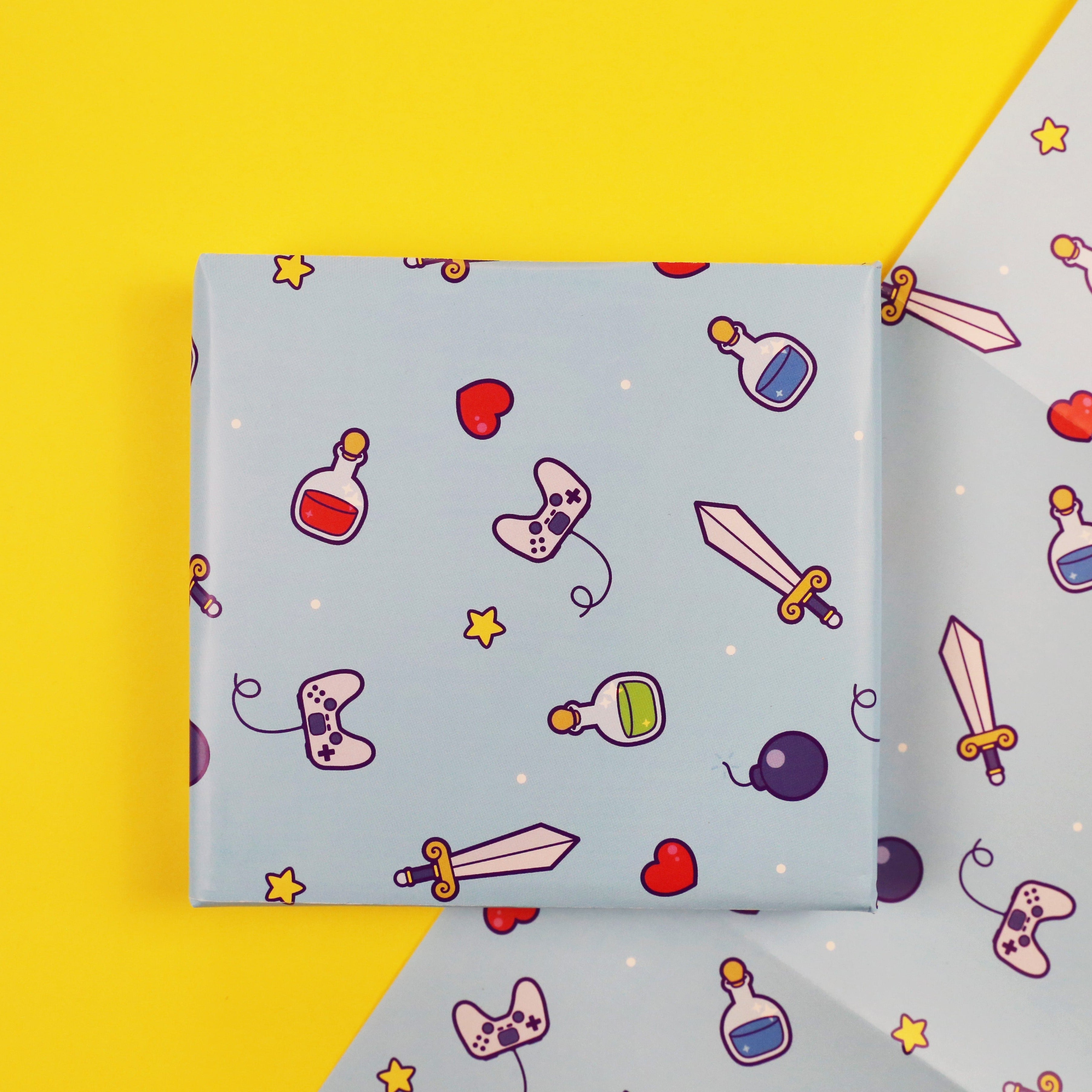 Blue Videogame Inspired Wrapping Paper