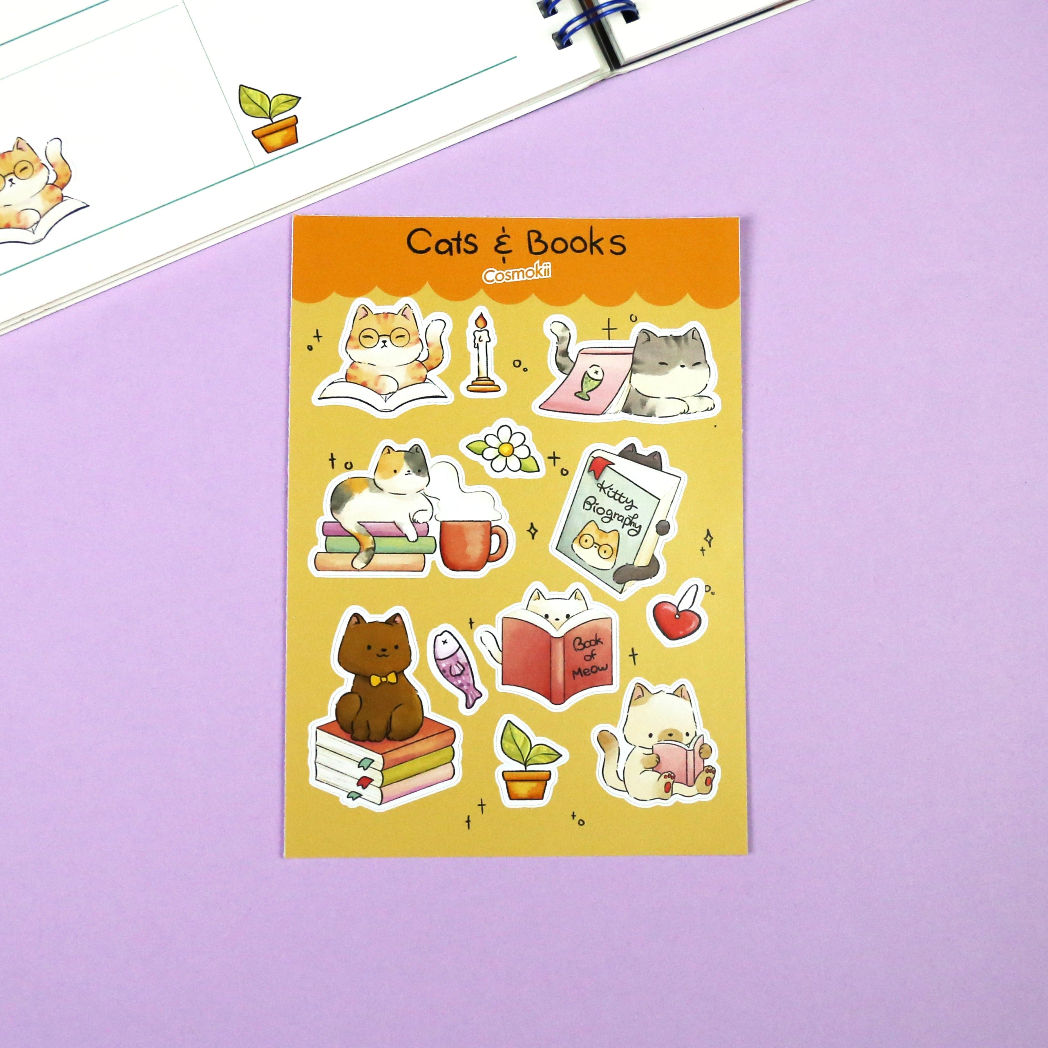 Cats and Books Sticker Sheet