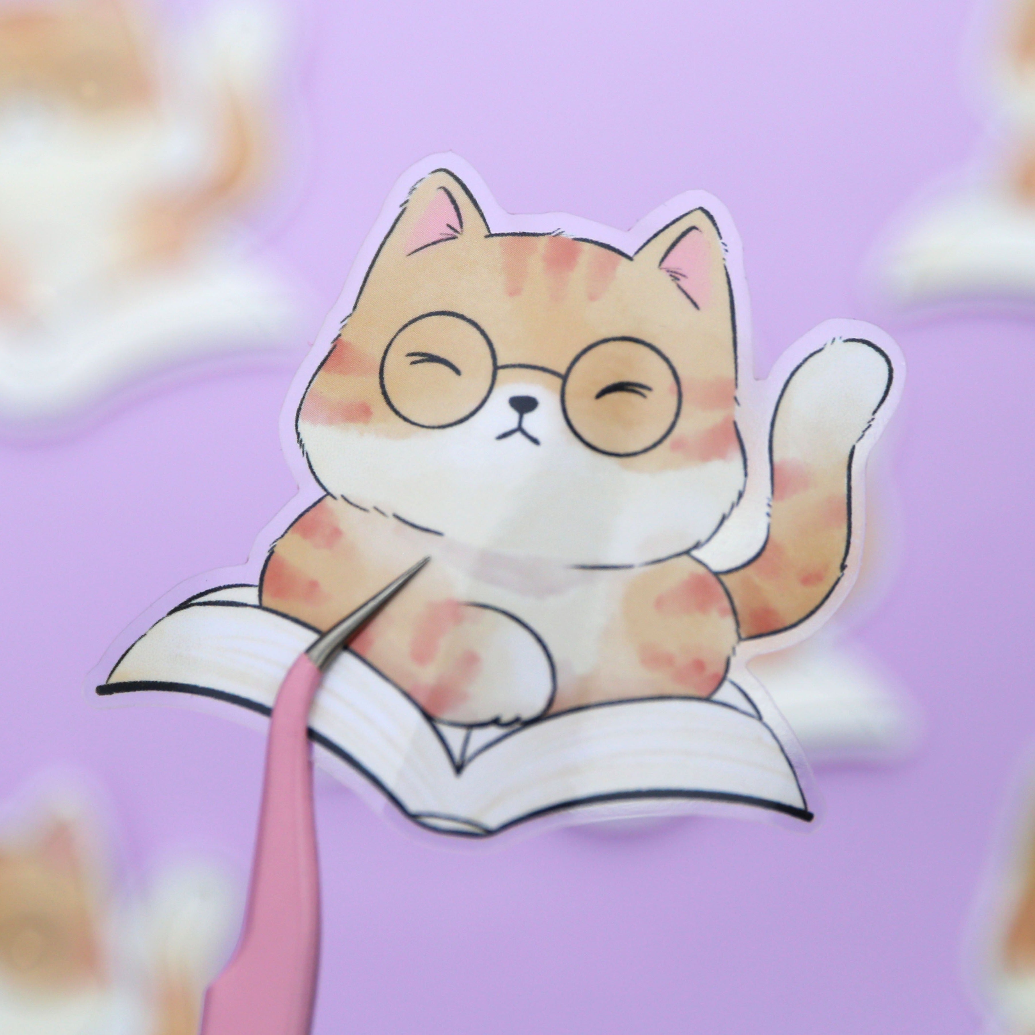 Cat Reading Transparent Vinyl Sticker