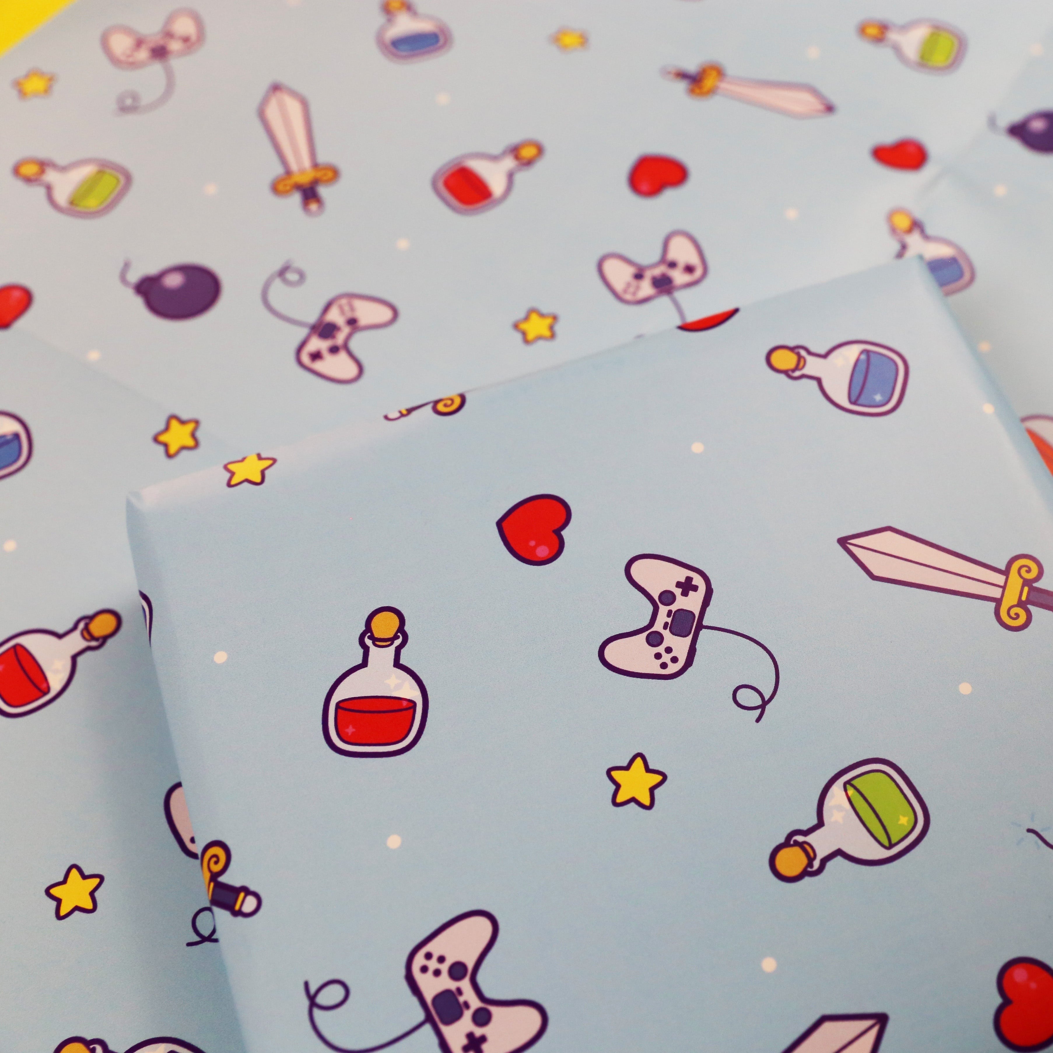 Blue Videogame Inspired Wrapping Paper